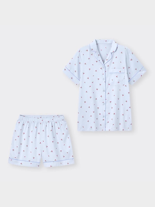 サテンパジャマ(半袖&ショートパンツ)(チェリー)