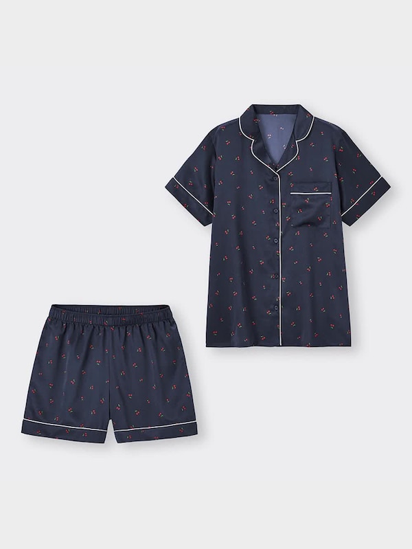 サテンパジャマ(半袖&ショートパンツ)(チェリー)