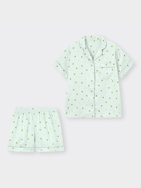 サテンパジャマ(半袖&ショートパンツ)(マスカット)