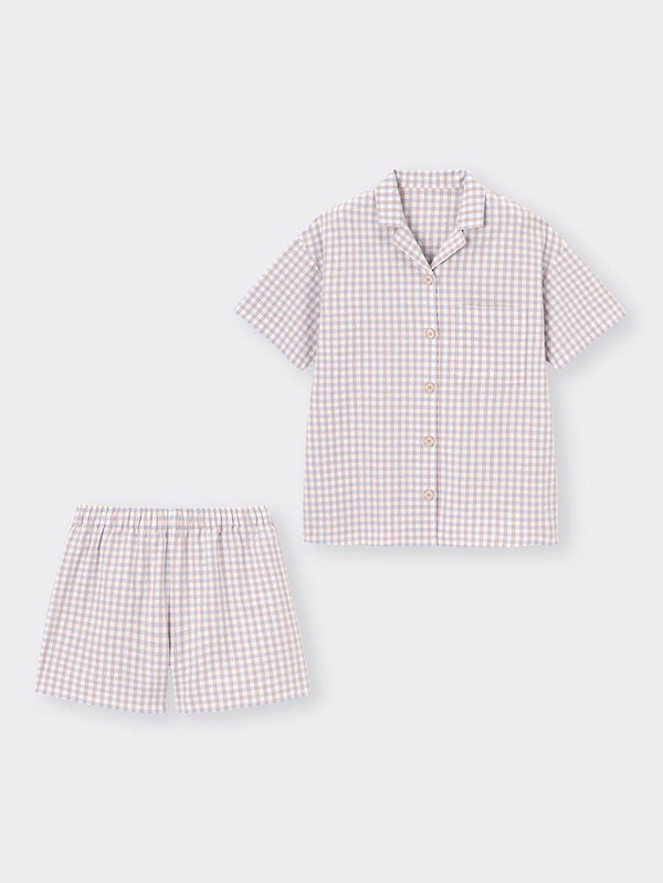 コットンサッカーパジャマ(ギンガムチェック)(半袖&ショートパンツ)