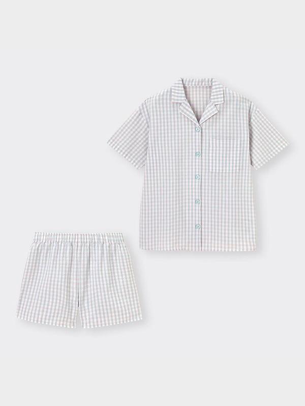 コットンサッカーパジャマ(ギンガムチェック)(半袖&ショートパンツ)