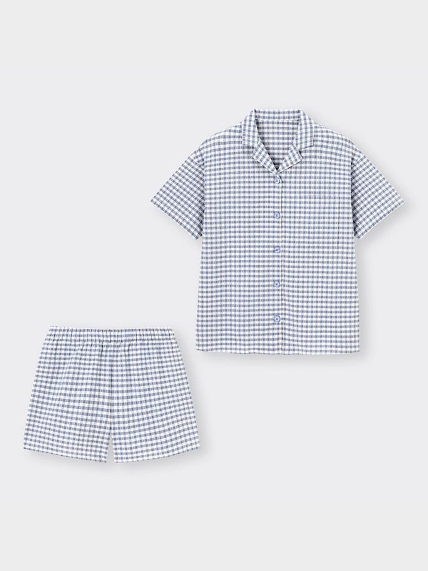 コットンサッカーパジャマ(ギンガムチェック)(半袖&ショートパンツ)