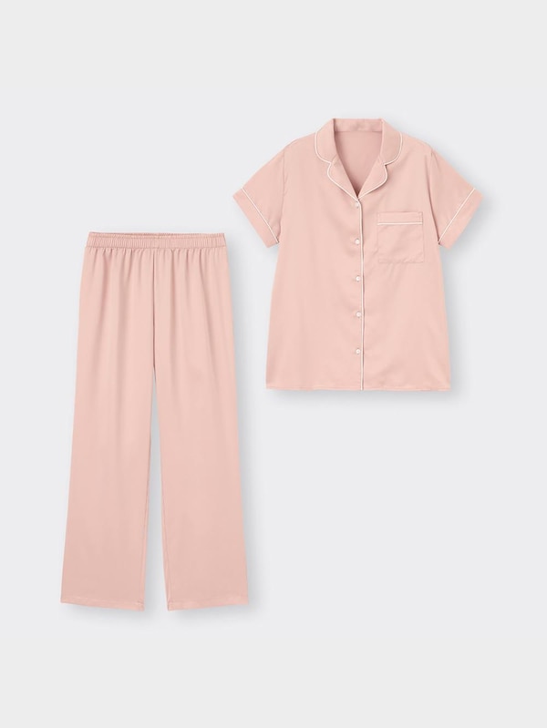 サテンパジャマ(半袖&ロングパンツ)+E