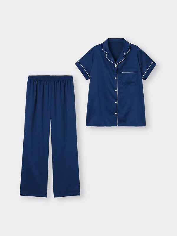 サテ��ンパジャマ(半袖&ロングパンツ)+E