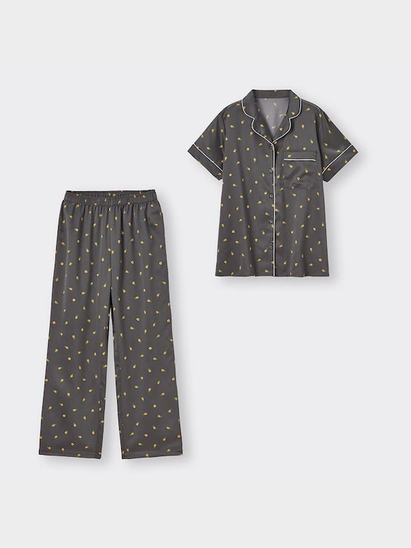 サテンパジャマ(半袖&ロングパンツ)(パイナップル)+E