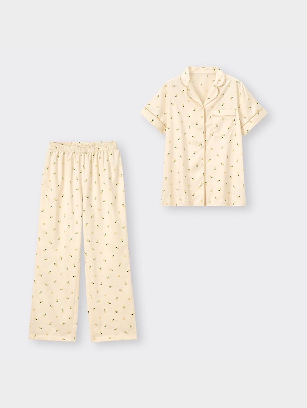 サテンパジャマ(半袖&ロングパンツ)(パイナップル)+E