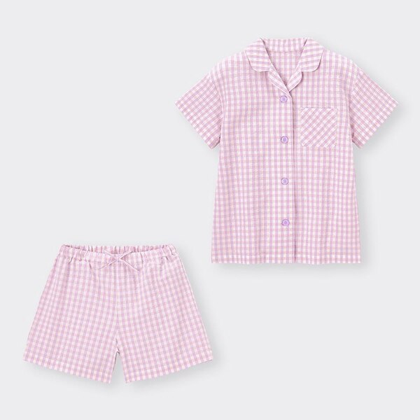 GIRLSギンガムチェックパジャマ(半袖&ショートパンツ)+X-PURPLE