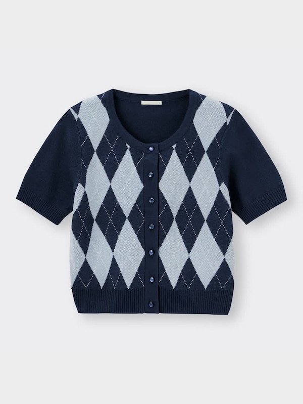 アーガイルクロップドカーディガン(半袖)NT+E(アンサンブル可能)