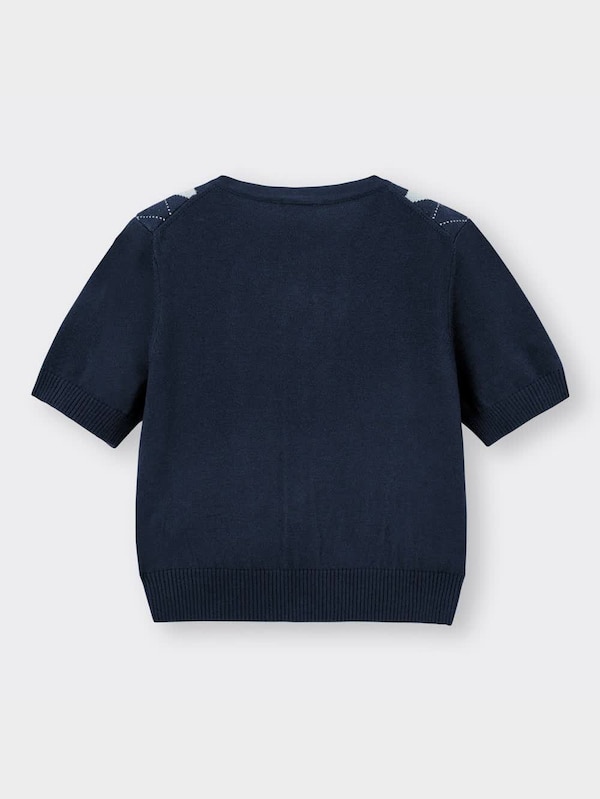 アーガイルクロップドカーディガン(半袖)NT+E(アンサンブル可能)