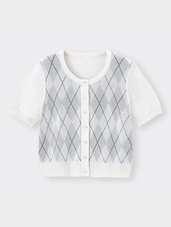 アーガイルクロップドカーディガン(半袖)NT+E(アンサンブル可能)