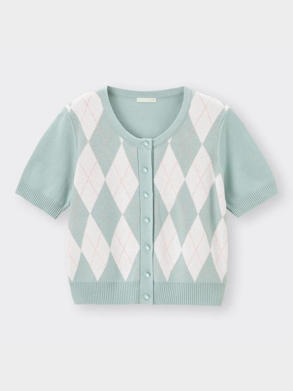 GU公式 | アーガイルクロップドカーディガン(半袖)NT+E(アンサンブル可能)