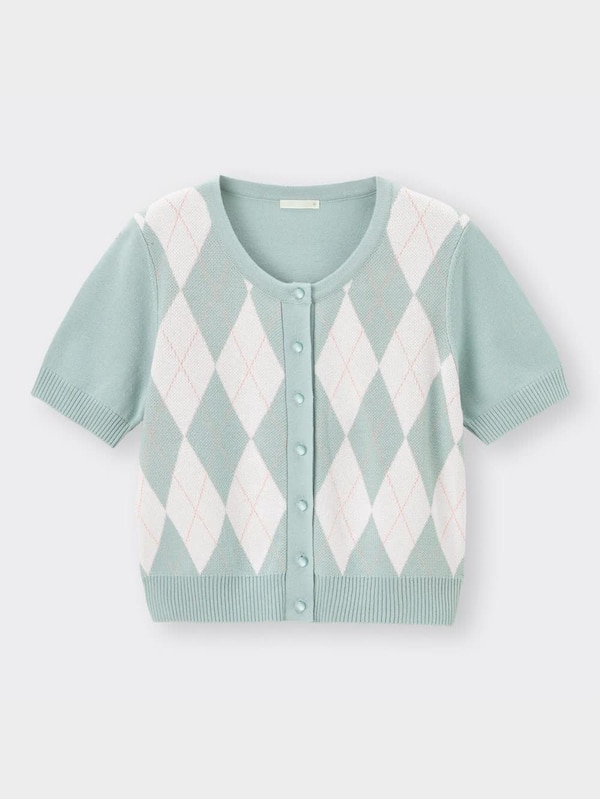 アーガイルクロップドカーディガン(半袖)NT+E(アンサンブル可能)