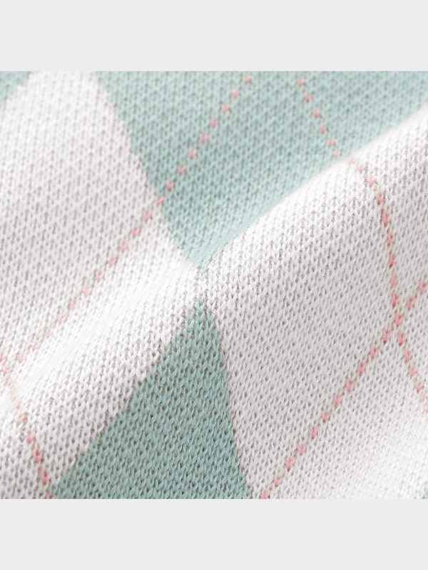 アーガイルクロップドカーディガン(半袖)NT+E(アンサンブル可能)