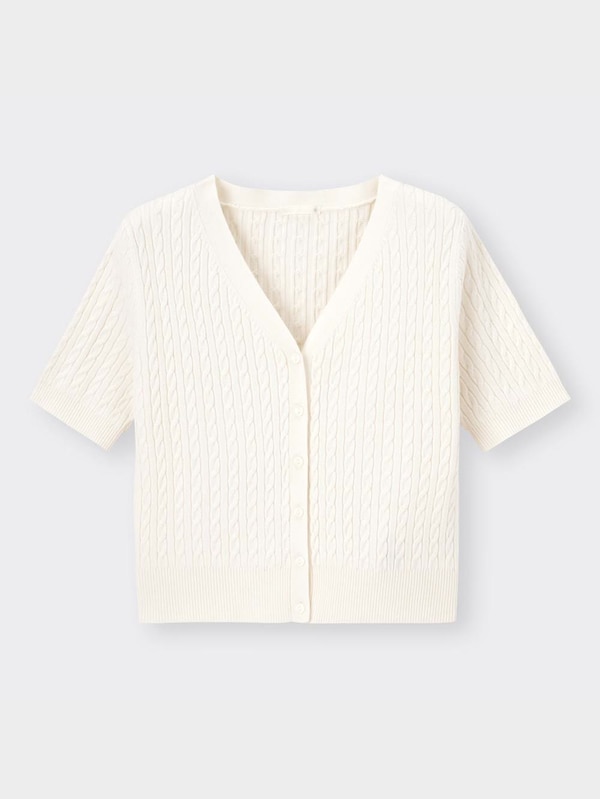 ケーブルクロップドカーディガン(半袖)NT+X(アンサンブル可能)