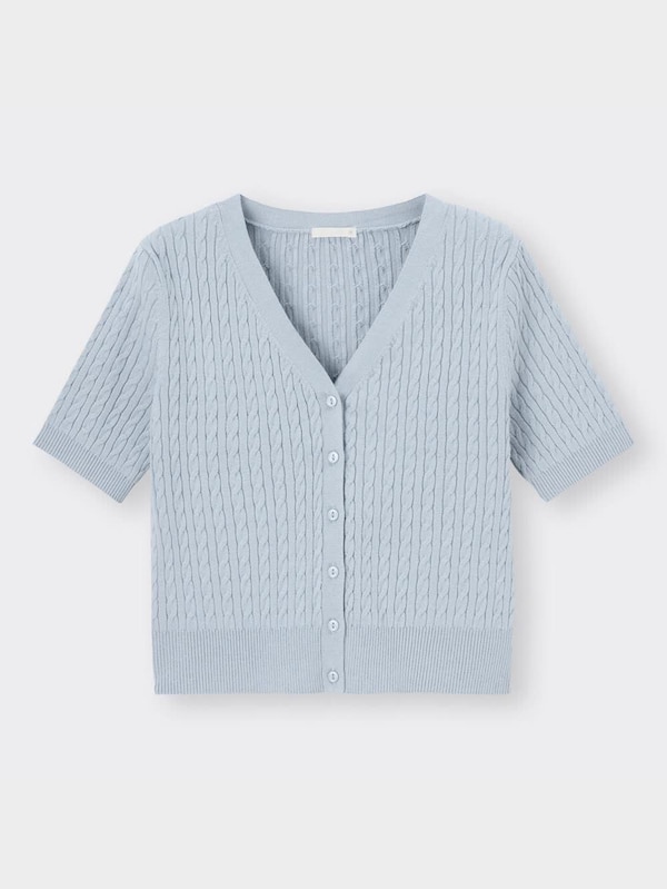 ケーブルクロップドカーディガン(半袖)NT+X(アンサンブル可能)