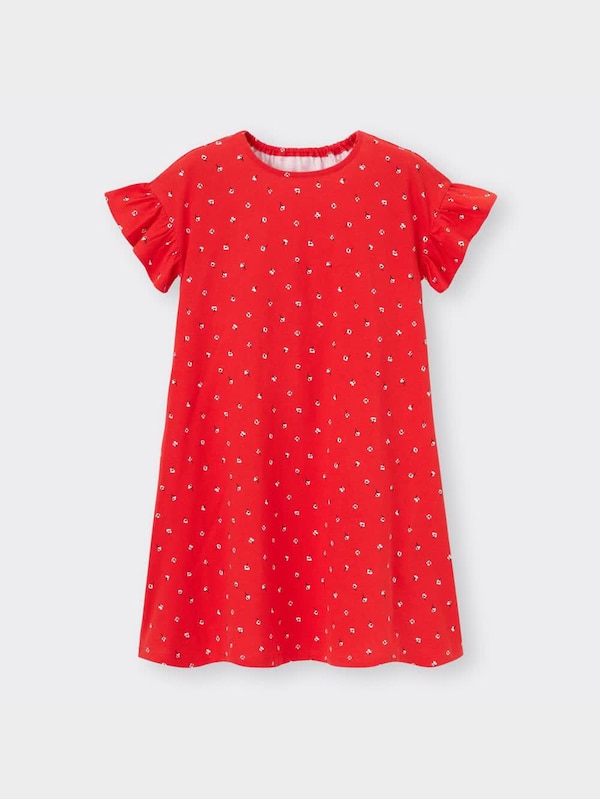 GIRLSフリルスリーブカットソーワンピース(半袖)(フラワー)