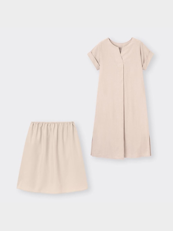 リネンブレンドスキッパーワンピース(半袖)OSB+EC