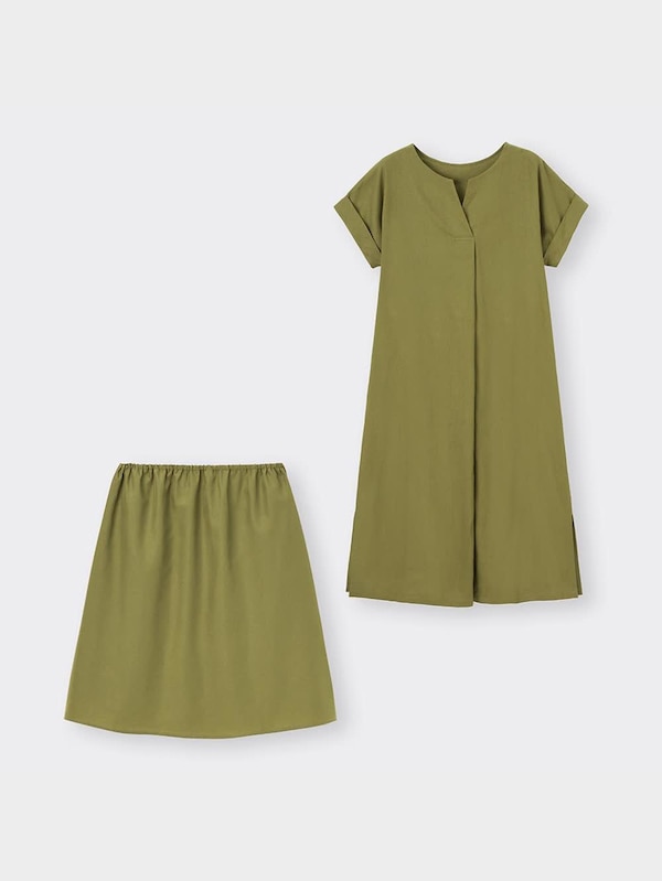 リネンブレンドスキッパーワンピース(半袖)OSB+EC