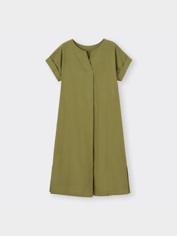 リネンブレンドスキッパーワンピース(半袖)OSB+EC