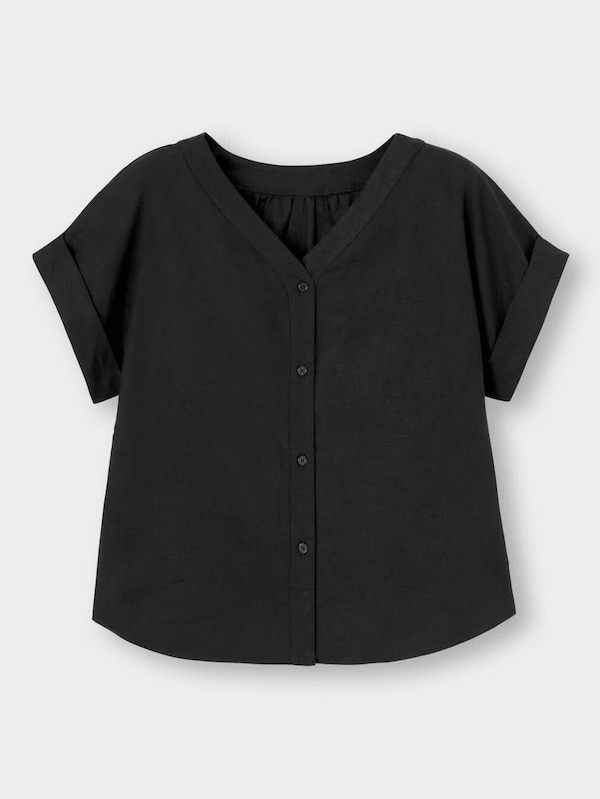 2WAYリネンブレンドブラウス(半袖)OSB+EC