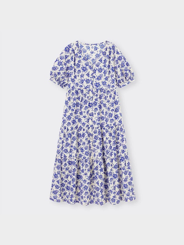 フラワーVネックティアードワンピース(5分袖)