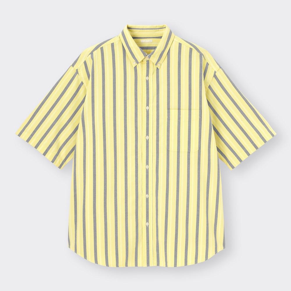 （GU）オックスフォードオーバーサイズシャツ(5分袖)(ストライプ)