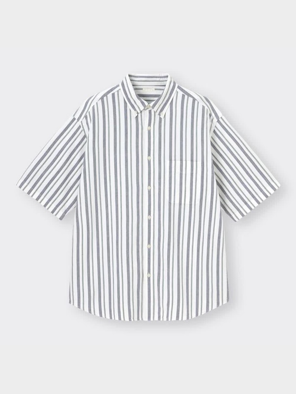 オックスフォードオーバーサイズシャツ(5分袖)(ストライプ)