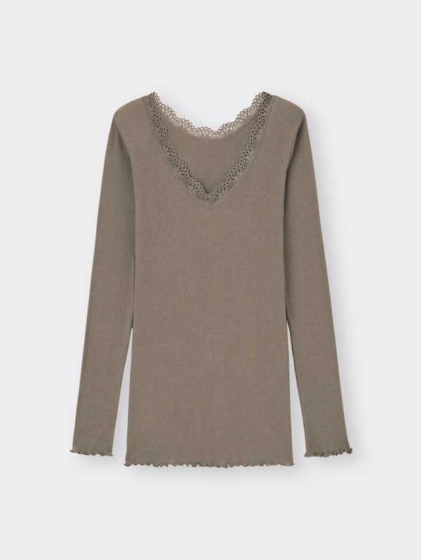 スタイルヒートリブレースVネックT(長袖)