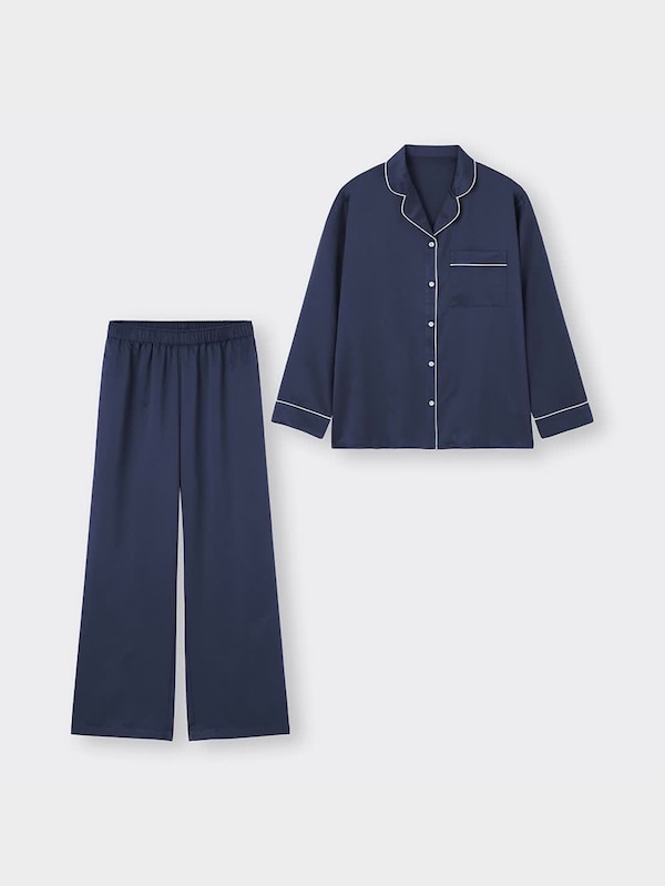 サテンパジャマ(長袖&ロングパンツ)