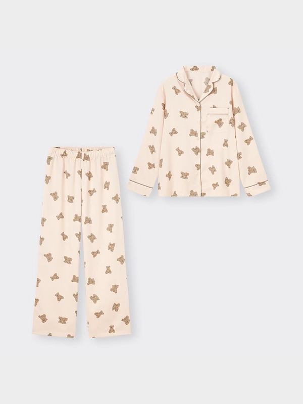 サテンパジャマ(長袖&ロングパンツ)(ベア)