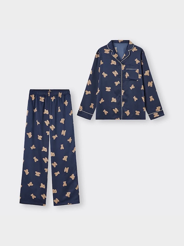 サテンパジャマ(長袖&ロングパンツ)(ベア)