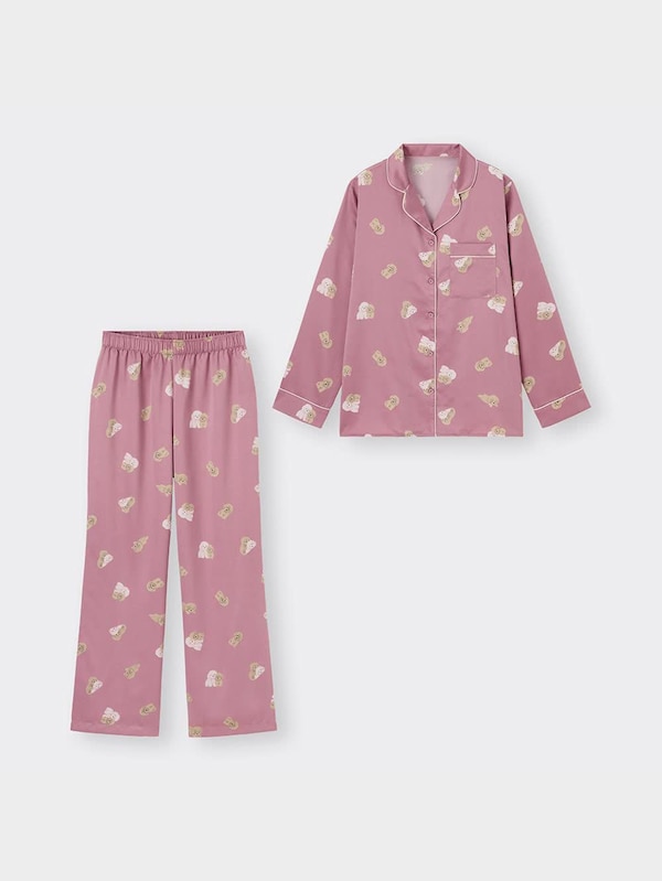 サテンパジャマ(長袖&ロングパンツ)(トイプードル)