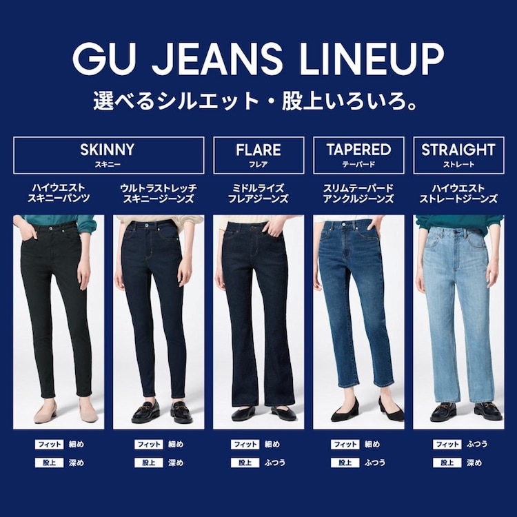 GU公式 ハイウエストストレートジーンズ(丈標準68.0～72.0cm)