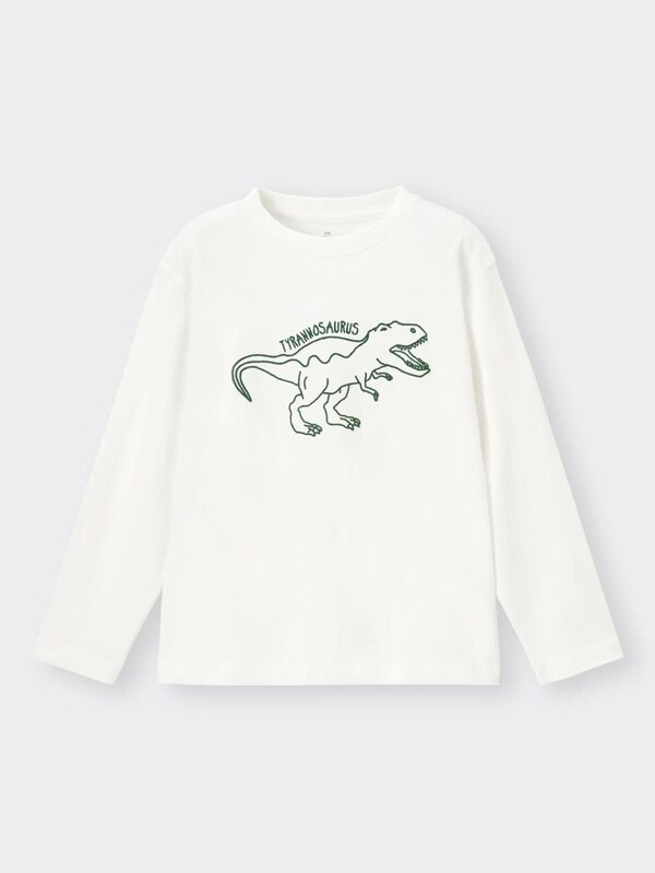 KIDS(男女兼用)コットングラフィックT(長袖)(ティラノサウルス)+E