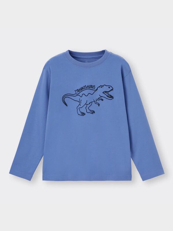 KIDS(男女兼用)コットングラフィックT(長袖)(ティラノサウルス)+E