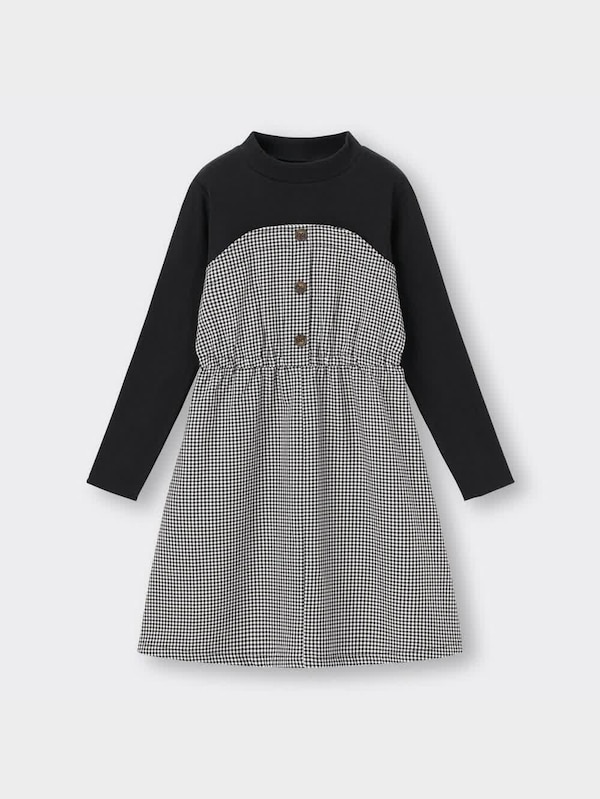 GIRLSフェイクレイヤードチェックワンピース(長袖)