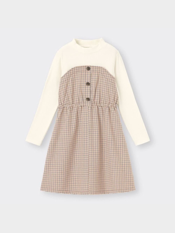 GIRLSフェイクレイヤードチェックワンピース(長袖)