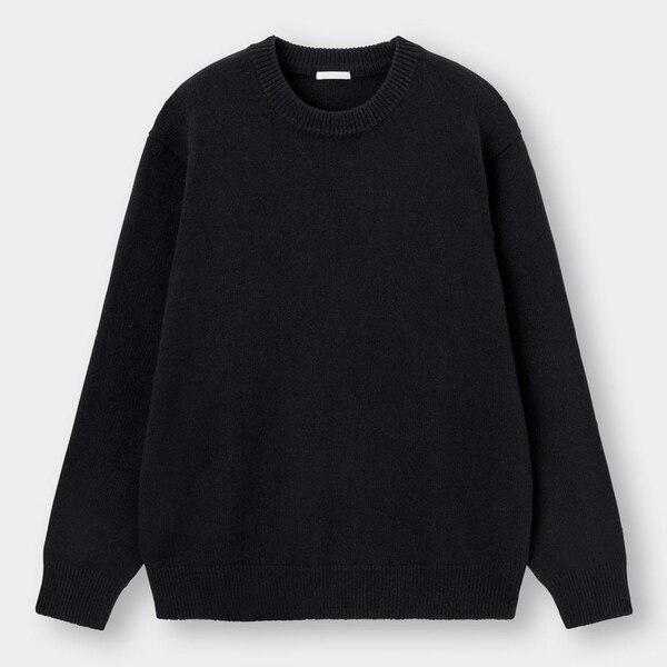 ラムブレンドクルーネックセーター(長袖)-BLACK