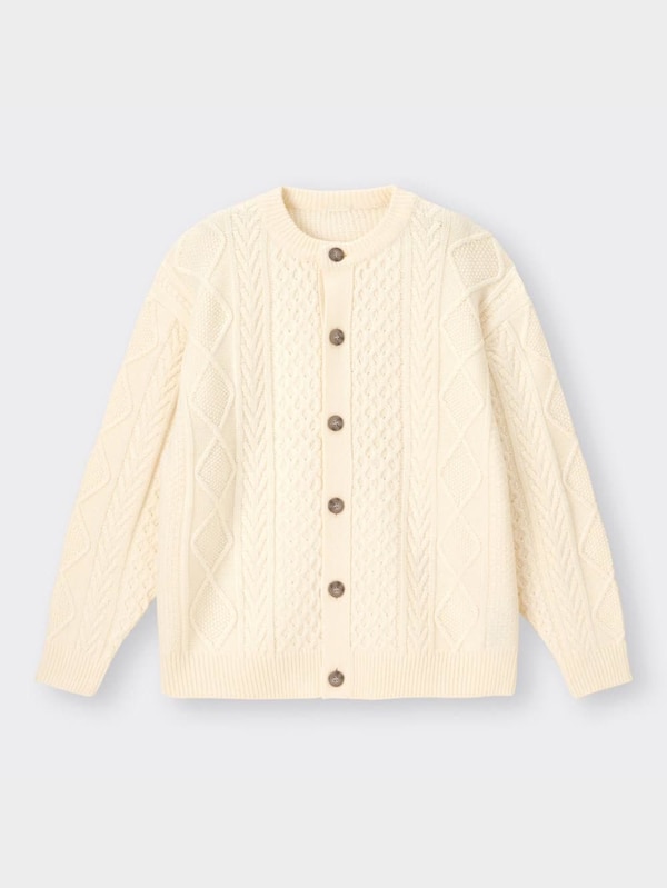 ケーブルクルーネックカーディガン(長袖)NT+E