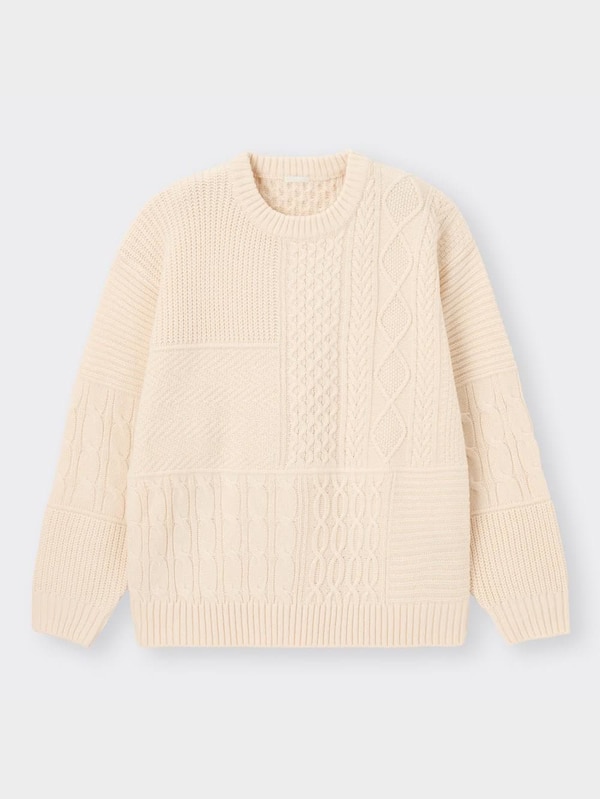 ケーブルコンビネーションリラックスフィットセーター(長袖)NT+E