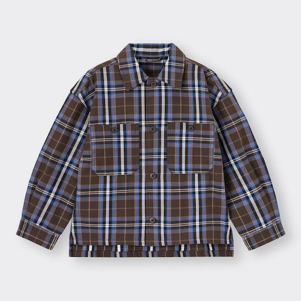 KIDS(男女兼用)シェフシャツジャケット(長袖)+X(セットアップ可能)-DARK BROWN