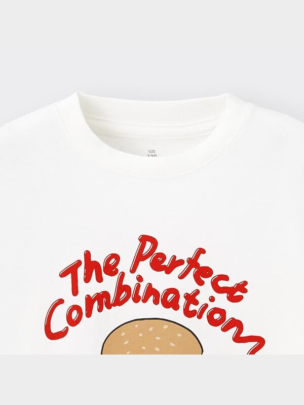 KIDS(男 女兼用)コットングラフィックT(長袖)(ハンバーガー)+E