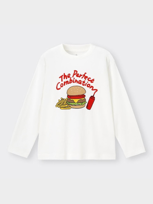 KIDS(男女兼用)コットングラフィックT(長袖)(ハンバーガー)+E
