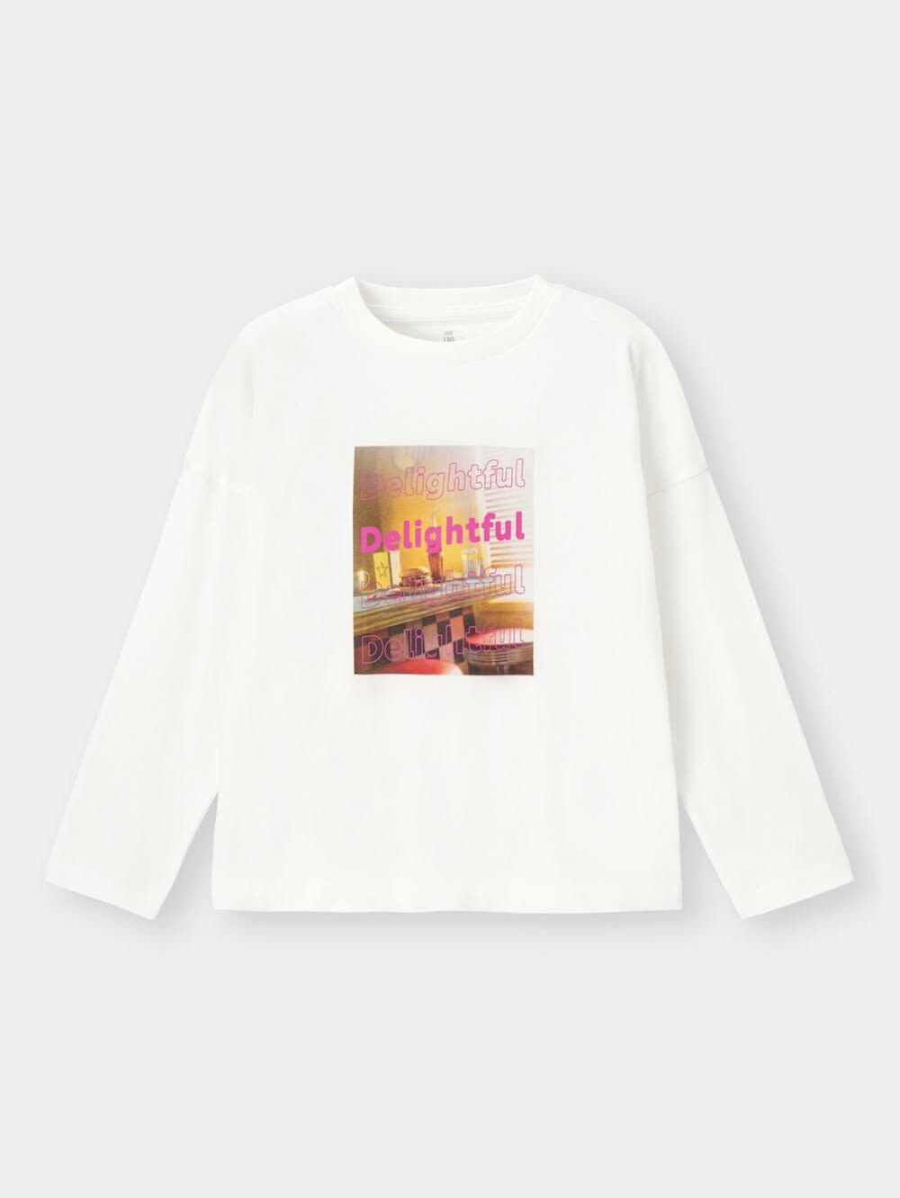 GU公式 | GIRLSコットングラフィックビッグT(長袖)(フォト)