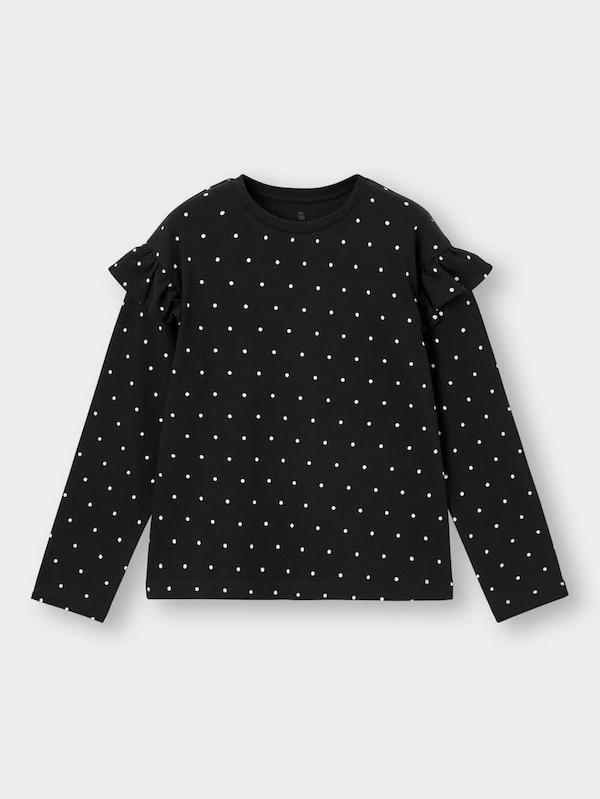 GIRLSコットンフリルグラフィックT(長袖)(ドット)+E