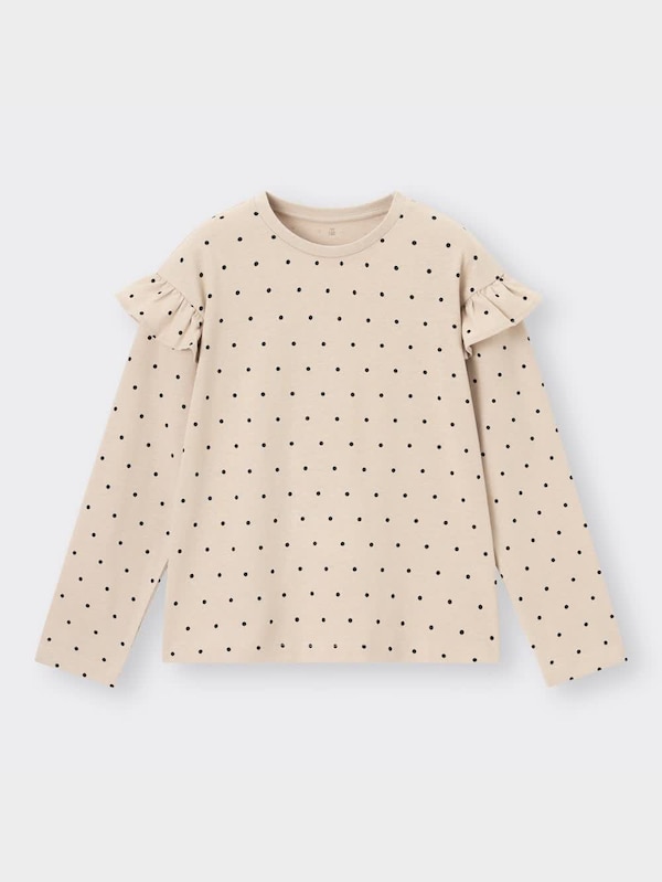 GIRLSコットンフリルグラフィックT(長袖)(ドット)+E