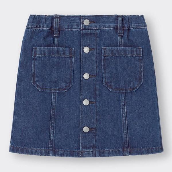 GIRLSデニムフロントボタンスカート-BLUE