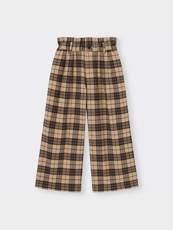 GIRLS起毛チェックプルオンワイドパンツ