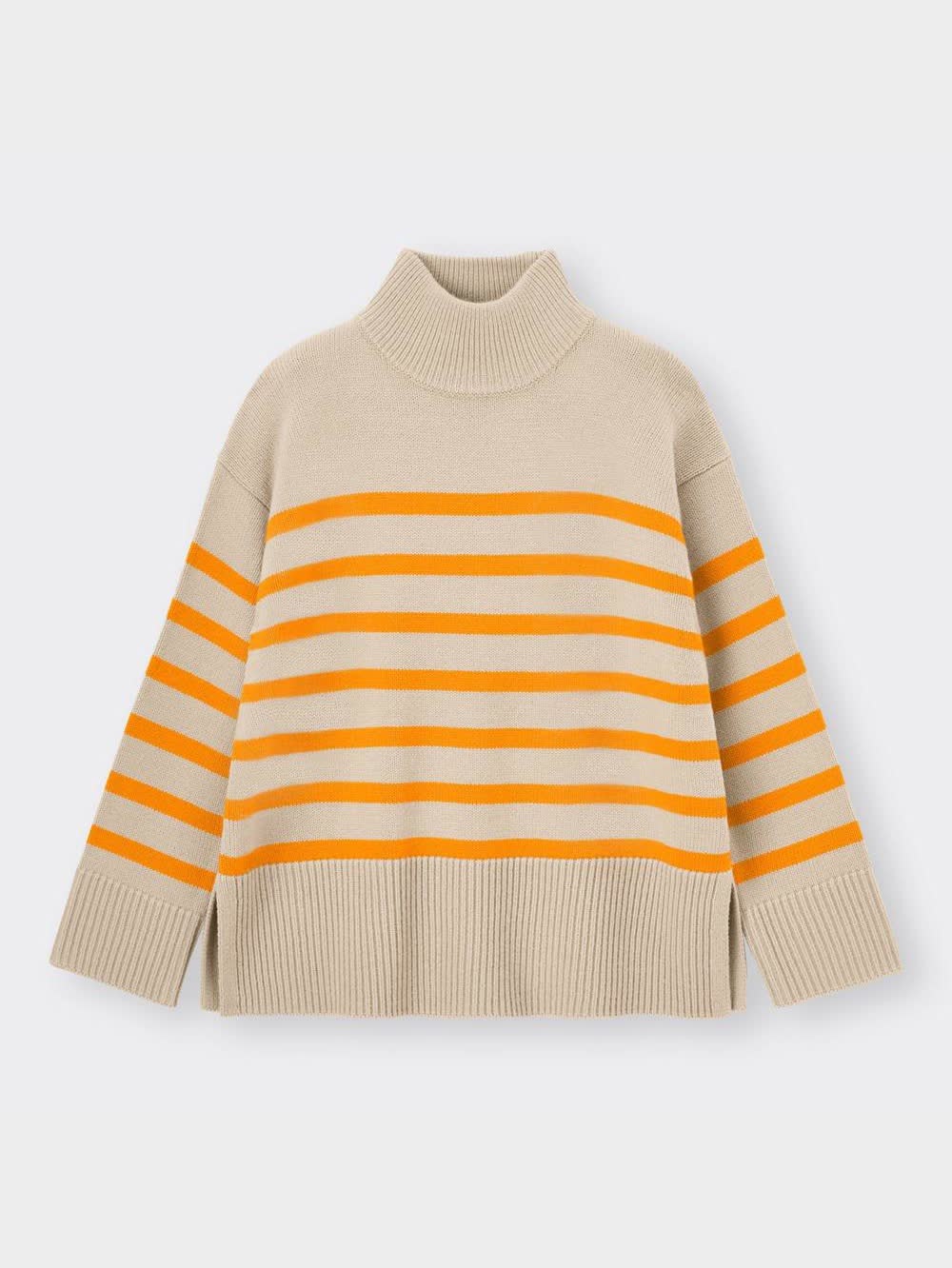 GU公式 | ボーダーハイネックチュニック(長袖)RS+E