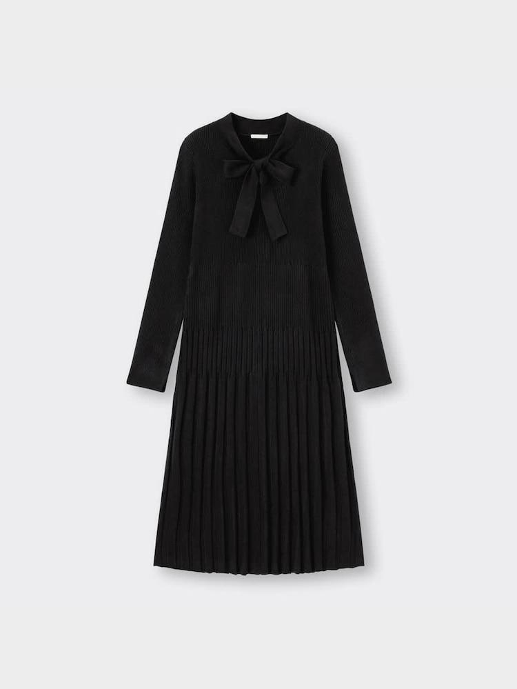 GU公式 | ボウタイニットワンピース(長袖)Z 